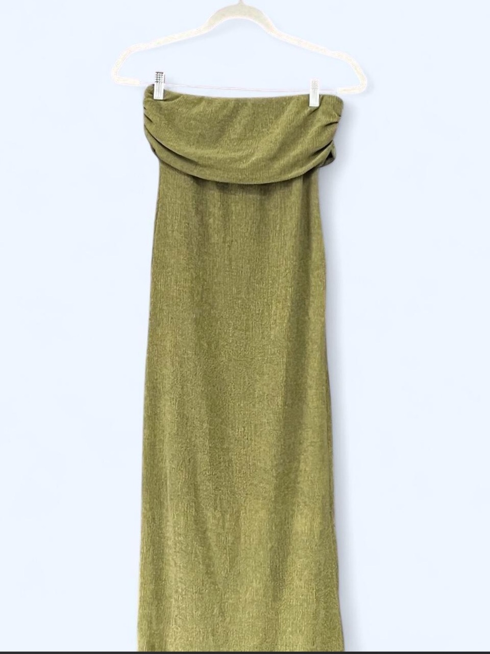 Zara Olive Green Strapless Ruched Maxi Dress Size S